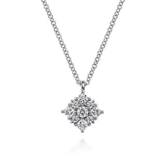 14K White Gold Floral Diamond Pendan