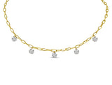 14k Yellow Gold Lightweight Link 5 Daimond Station Necklace