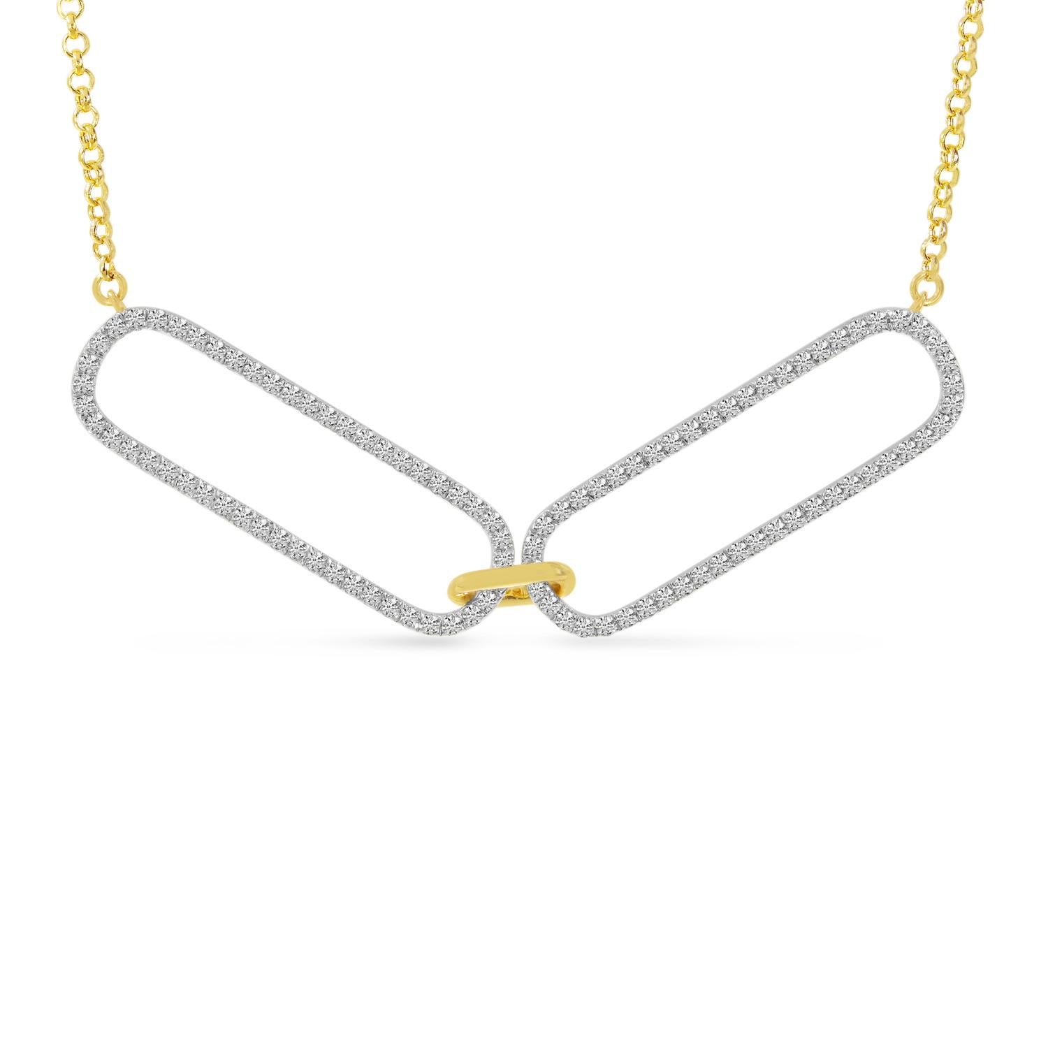 14K Yellow & White Gold Double Diamond Paperclip Link Necklace