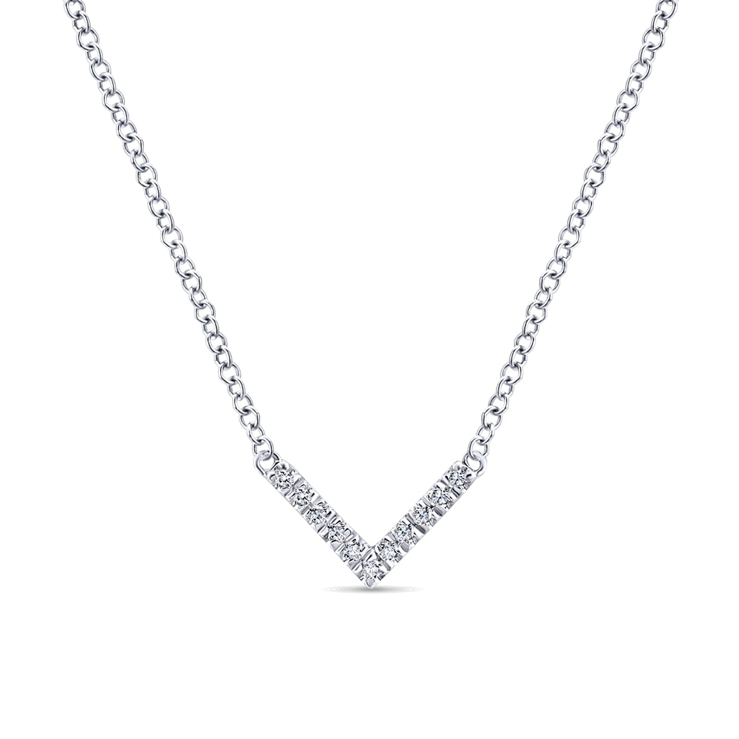 14K White Gold Diamond Chevron Necklace