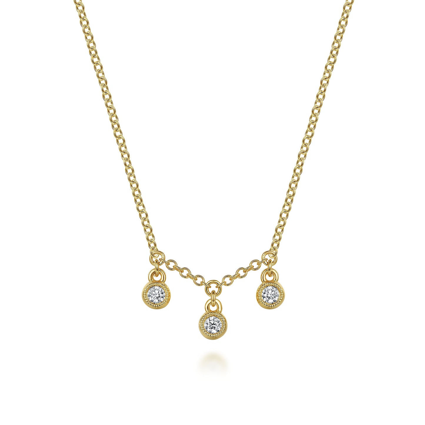 14K Yellow Gold Diamond Drop Pendant Necklace