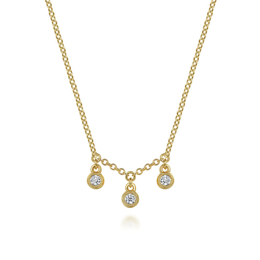 14K Yellow Gold Diamond Drop Pendant Necklace
