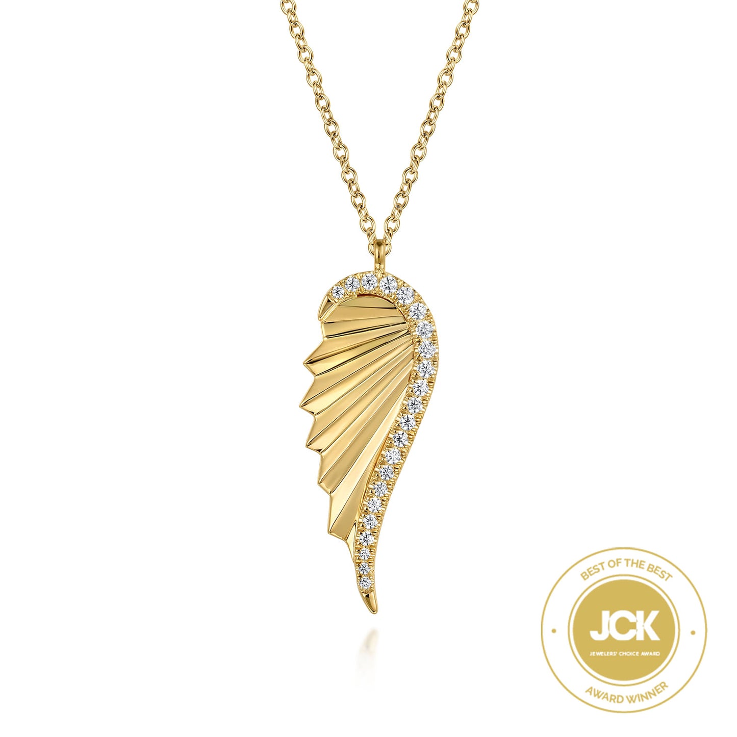 14K Yellow Gold Diamond Cut Wing Shape Pendant Necklace