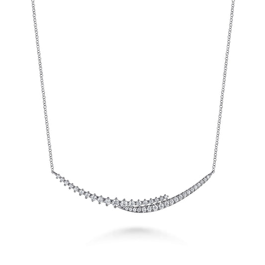 14K White Gold Graduating Diamond Bar Necklace