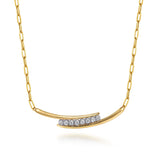 14K Yellow & White Gold Diamond Bar Necklace With Hollow Paperclip Chain