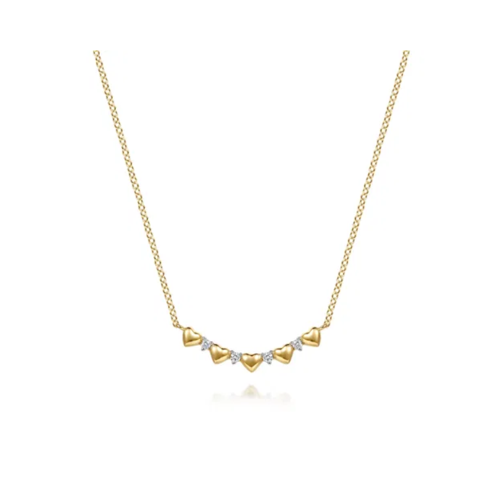 14K Diamond And Heart Bar Necklace