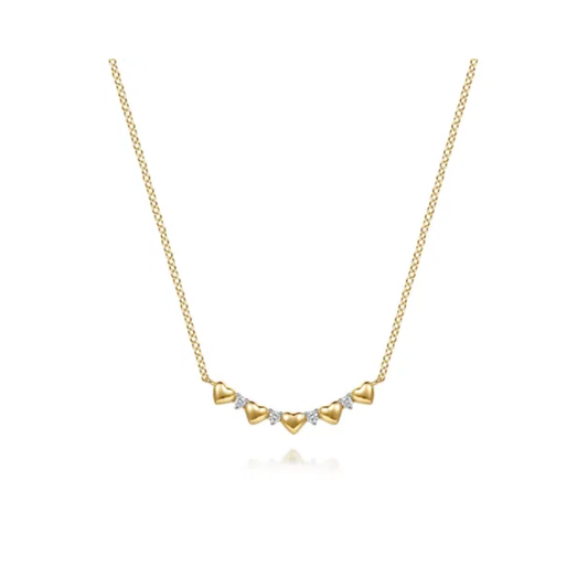14K Diamond And Heart Bar Necklace