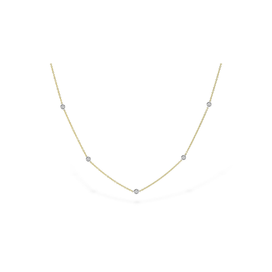 14K Two Tonned Yellow and White Gold Diamond Bezel Station Necklace