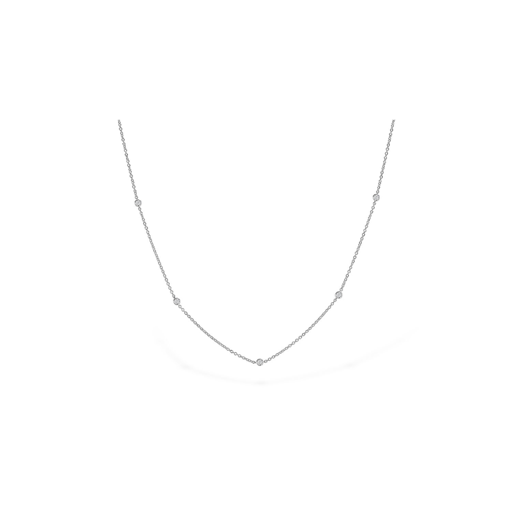 14K White Gold Diamond Bezel Station Necklace