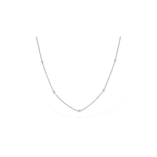 14K White Gold Diamond Bezel Station Necklace