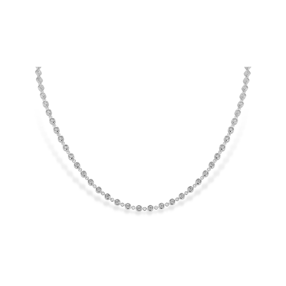 14K White Gold Bezel Diamond Station Eternity Necklace
