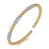 14K Two Toned Diamond Pave Three Station Bangle Bracelet