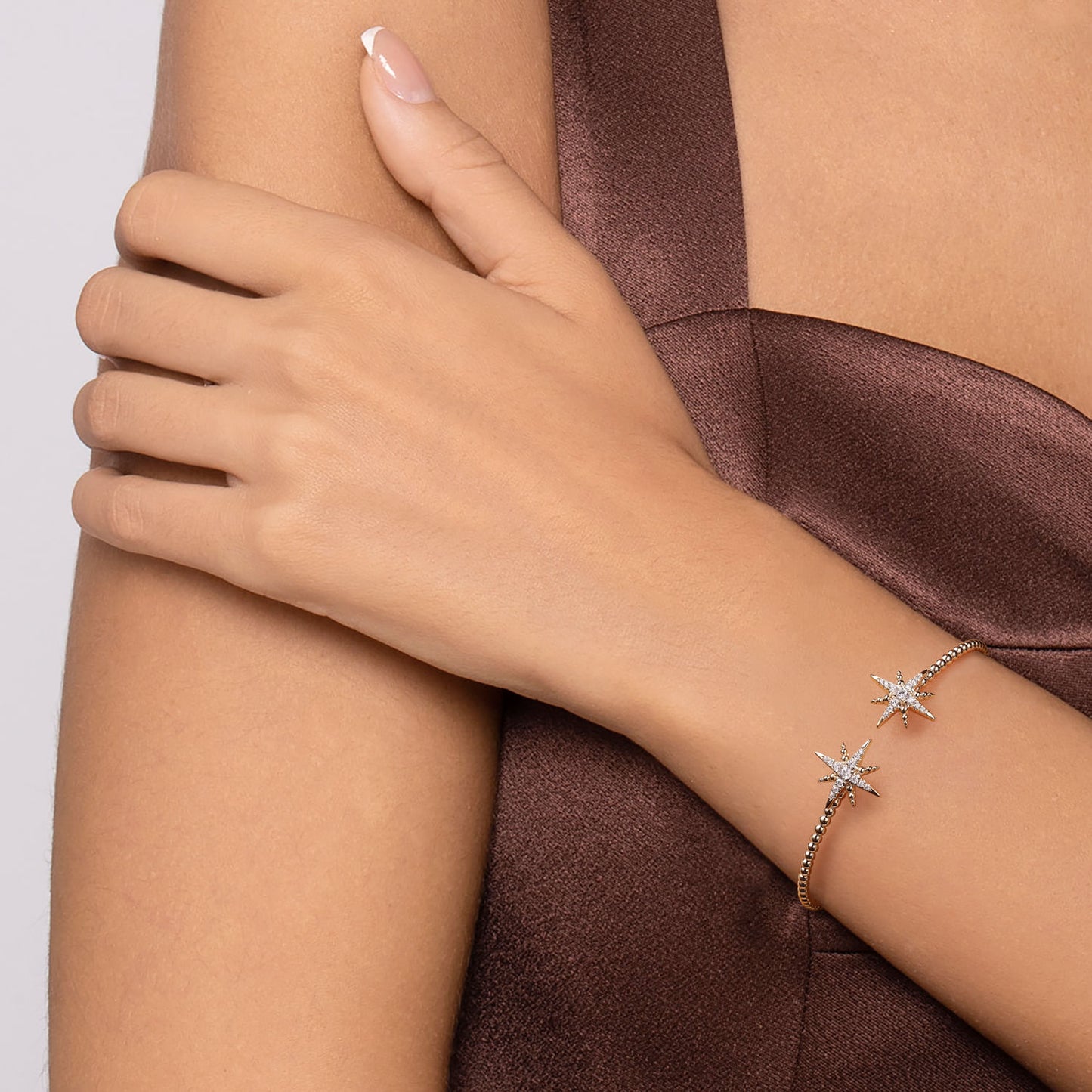 14K Yellow Gold Bujukan & Diamond Starburst Open Bangle Bracelet