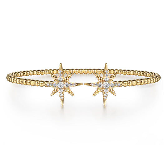 14K Yellow Gold Bujukan & Diamond Starburst Open Bangle Bracelet