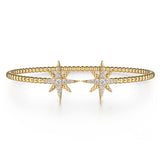 14K Yellow Gold Bujukan & Diamond Starburst Open Bangle Bracelet