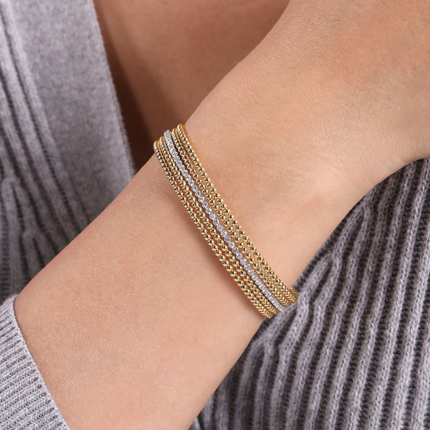 14K Yellow & White Gold Bujukan Wide Cuff Bracelet