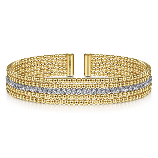 14K Yellow & White Gold Bujukan Wide Cuff Bracelet