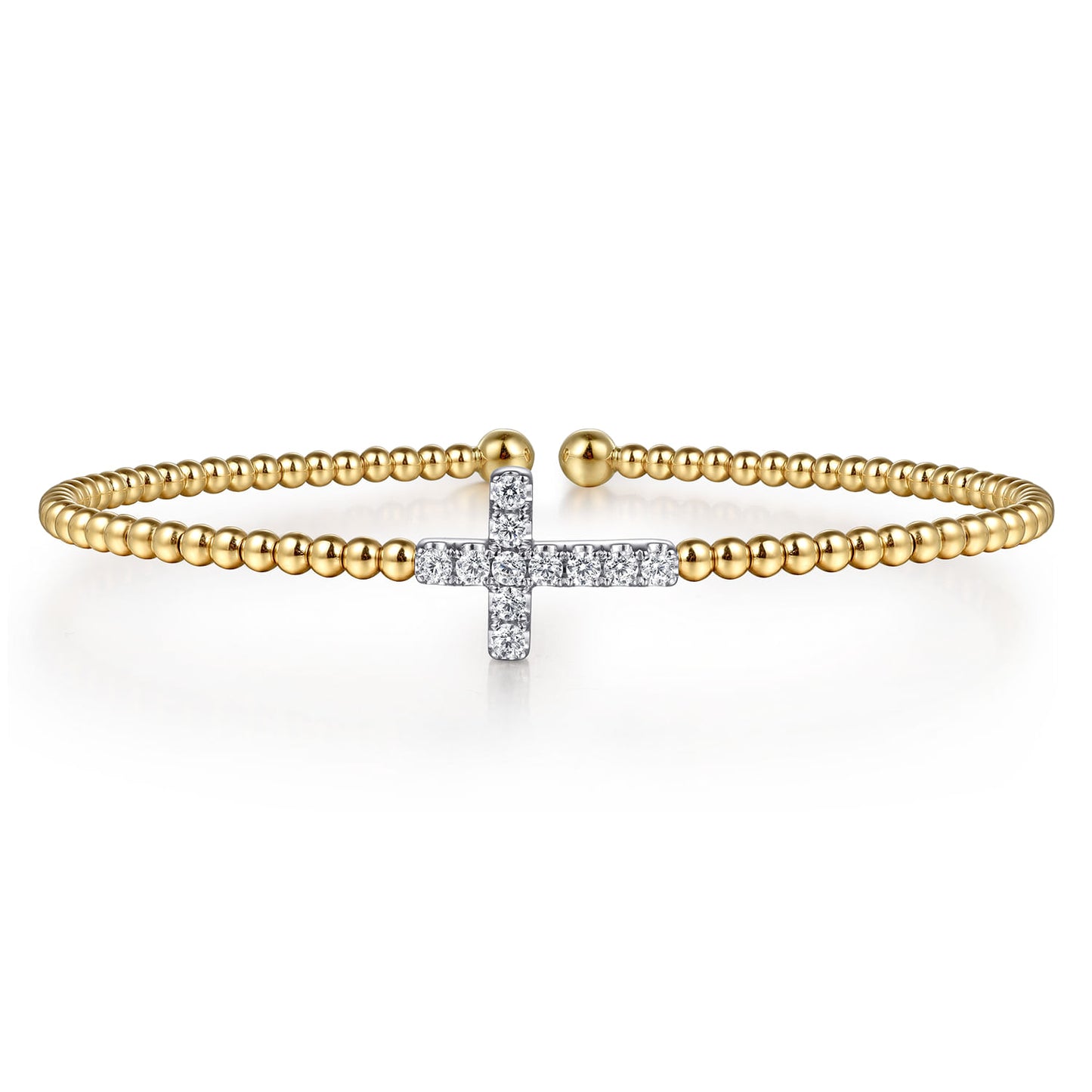 14K Yellow & White Gold Bujukan Diamond Cross Split Bangle Bracelet