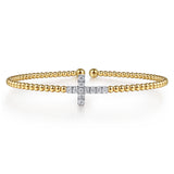 14K Yellow & White Gold Bujukan Diamond Cross Split Bangle Bracelet