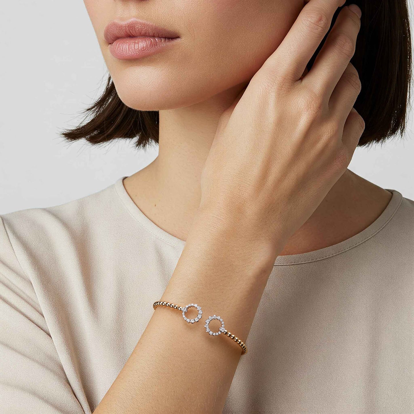 14K Yellow & White Gold Bujukan Open Diamond Circle Bangle Bracelet