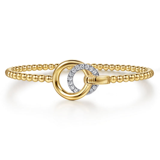 14K Yellow Gold Bujukan Double Diamond Circle Bangle Bracelet