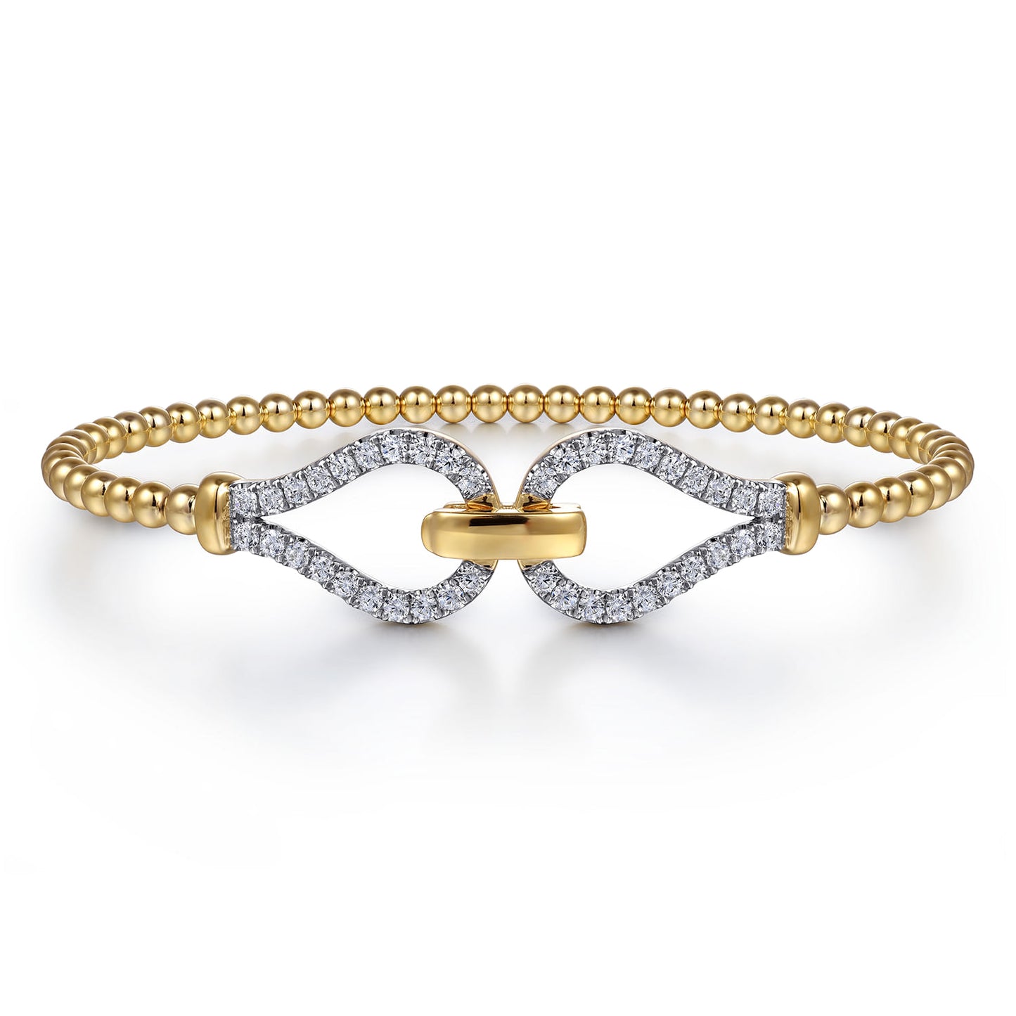 14K Yellow & White Bujukan Bead & Diamond Split Bangle Bracelet