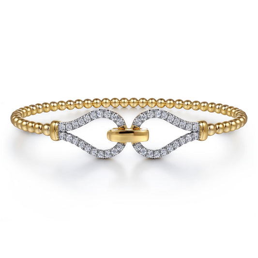 14K Yellow & White Bujukan Bead & Diamond Split Bangle Bracelet