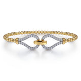 14K Yellow & White Bujukan Bead & Diamond Split Bangle Bracelet