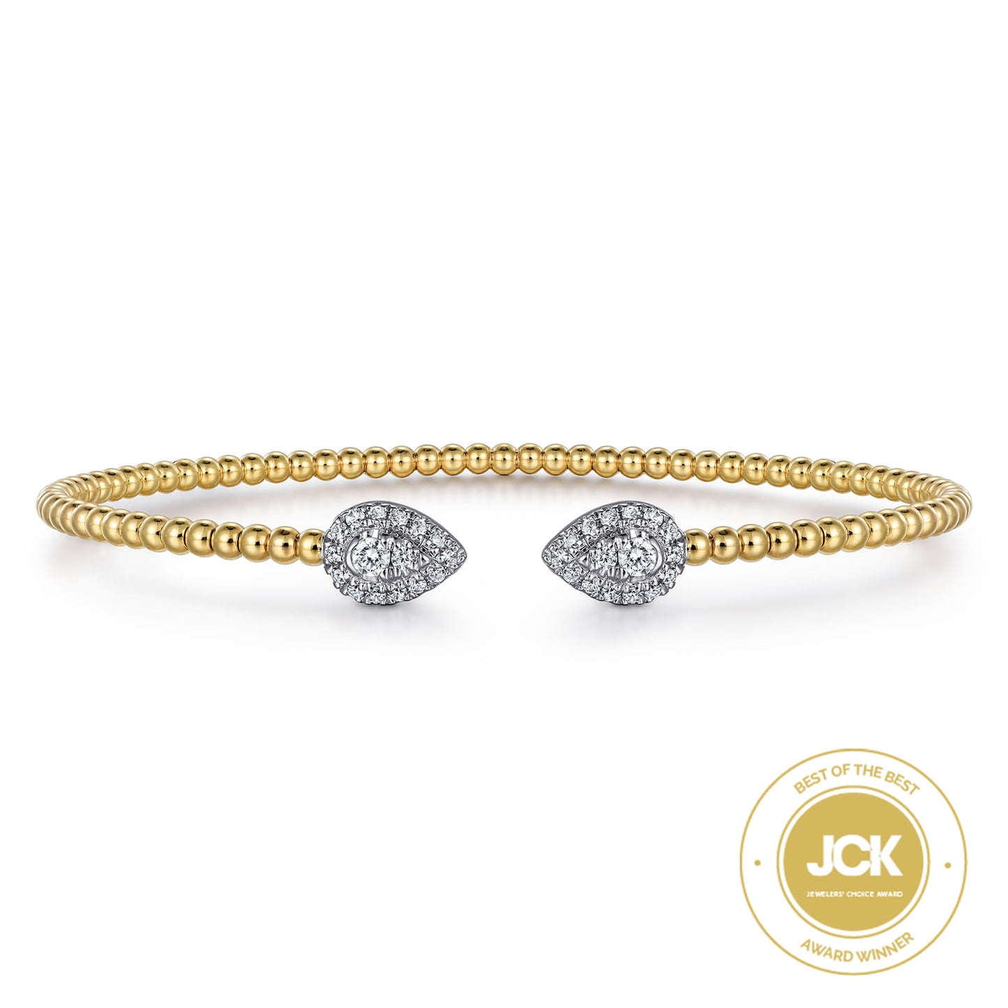 14K Yellow & White Gold Diamond Pear Shape Bujukan Open Bangle Bracelet