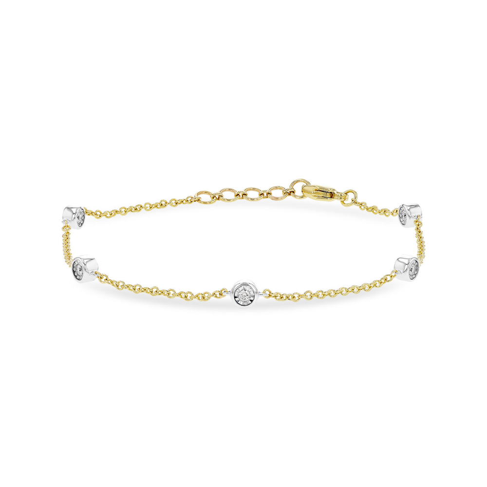 14K Two Toned Yellow and White Gold Diamond Bezel Station Bracelet