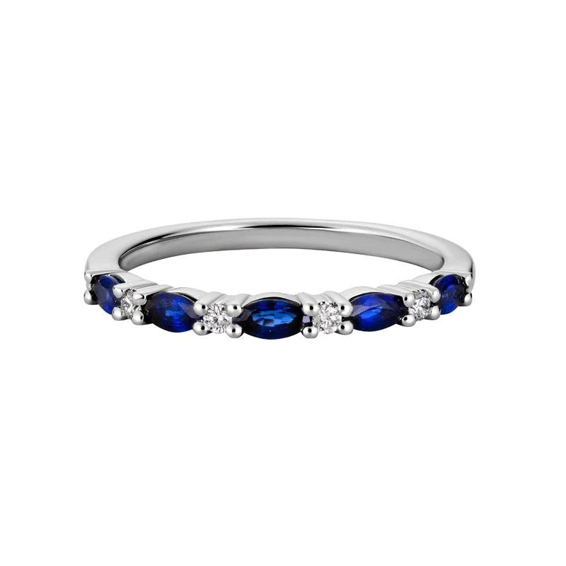 14K White Gold Marquise Sapphire & Round Diamond Band