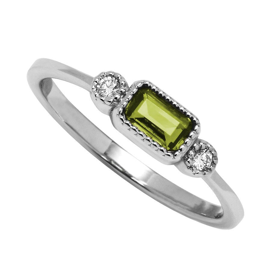 10K White Gold Peridot & Diamond Birthstone Ring 0.04 ctw - Size 7