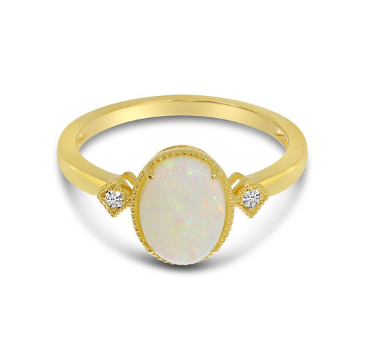 14K Milgrain Opal & Diamond Ring