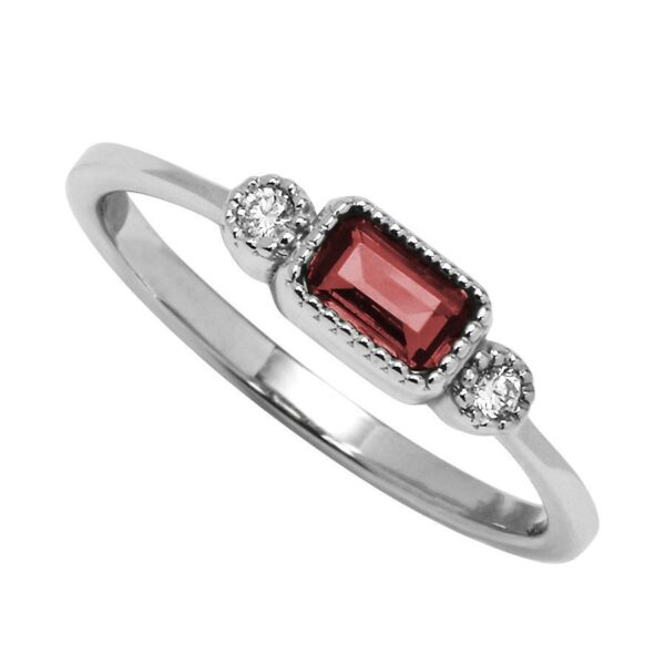 10K White Gold Garnet & Diamond Birthstone Ring