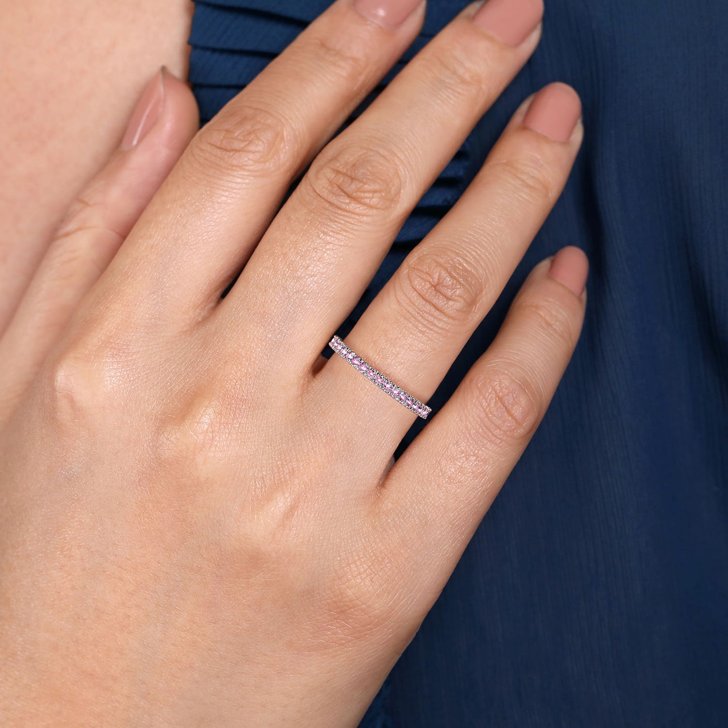 14K White Gold Pink Sapphire Stackable Ring