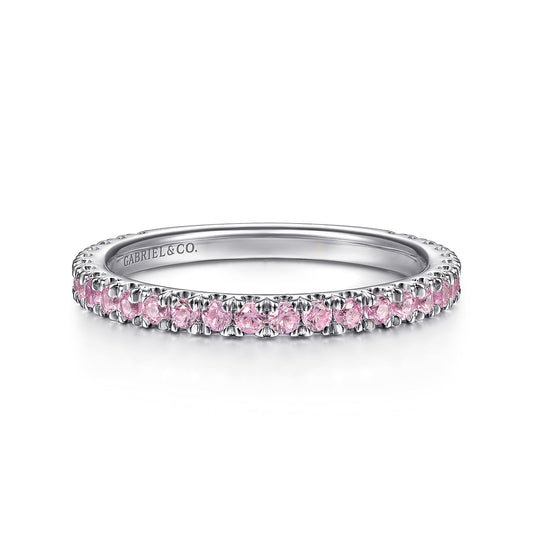 14K White Gold Pink Sapphire Stackable Ring