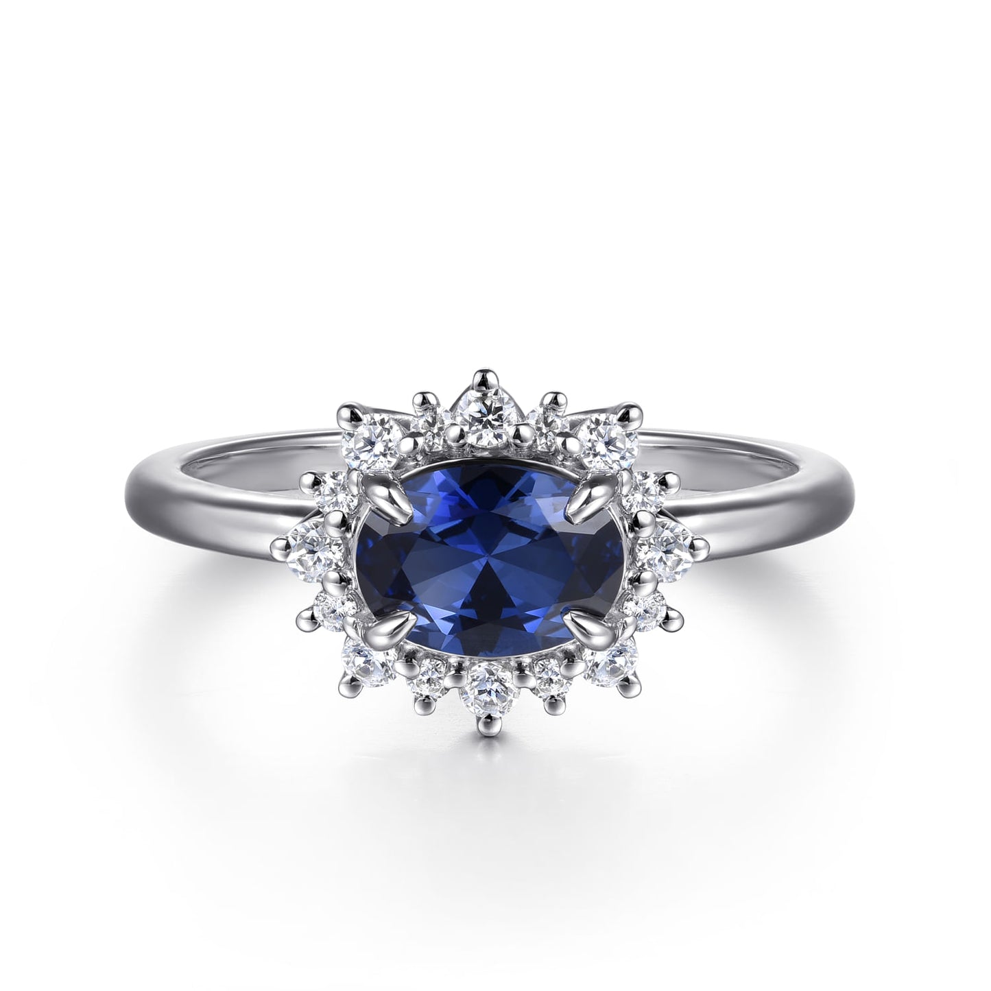14K White Gold Oval Sapphire & Diamond Halo Ring