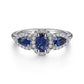 14K White Gold Sapphire Three Stone & Diamond Halo Ring