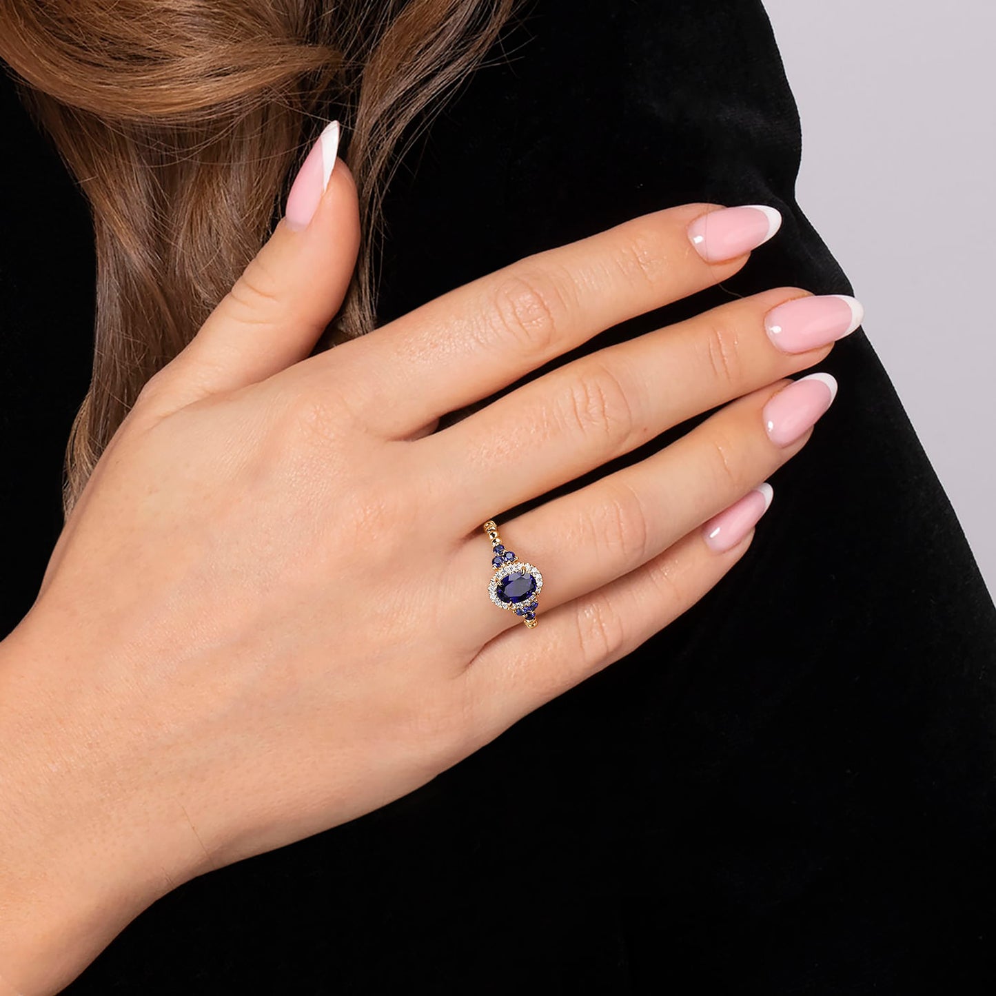 14K Yellow Gold Oval Sapphire & Diamond Halo Bujukan Style Ring