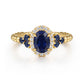 14K Yellow Gold Oval Sapphire & Diamond Halo Bujukan Style Ring