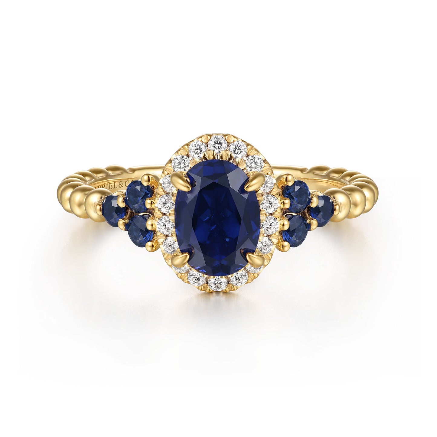 14K Yellow Gold Oval Sapphire & Diamond Halo Bujukan Style Ring