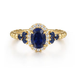 14K Yellow Gold Oval Sapphire & Diamond Halo Bujukan Style Ring