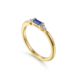 14K Yellow Gold Diamond and Blue Sapphire Stackable Ring