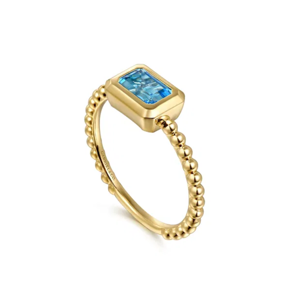 14K Emerald Cut Blue Topaz Bezel Bujukan Ring