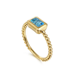 14K Emerald Cut Blue Topaz Bezel Bujukan Ring