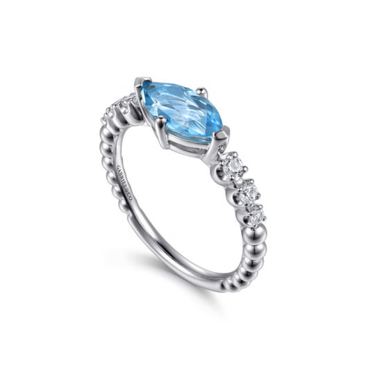 Sterling Silver Blue Topaz & White Sapphire Bujukan Ring
