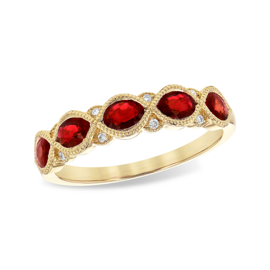 14K Ruby & Diamond Milgrain Station Band
