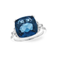 14K White Gold Cushion Shaped London Blue Topaz & Diamond Ring