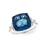 14K White Gold Cushion Shaped London Blue Topaz & Diamond Ring