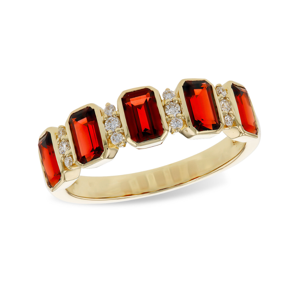 14K Garnet & Diamond Bezel Station Band